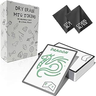 Citadel Black Dry Erase MTG Tokens Set of 50 Cards – with 2pcs Erasers, Reversible Reusable Double-Sided Universal Tokens Proxy Card, Magic: The Gathering