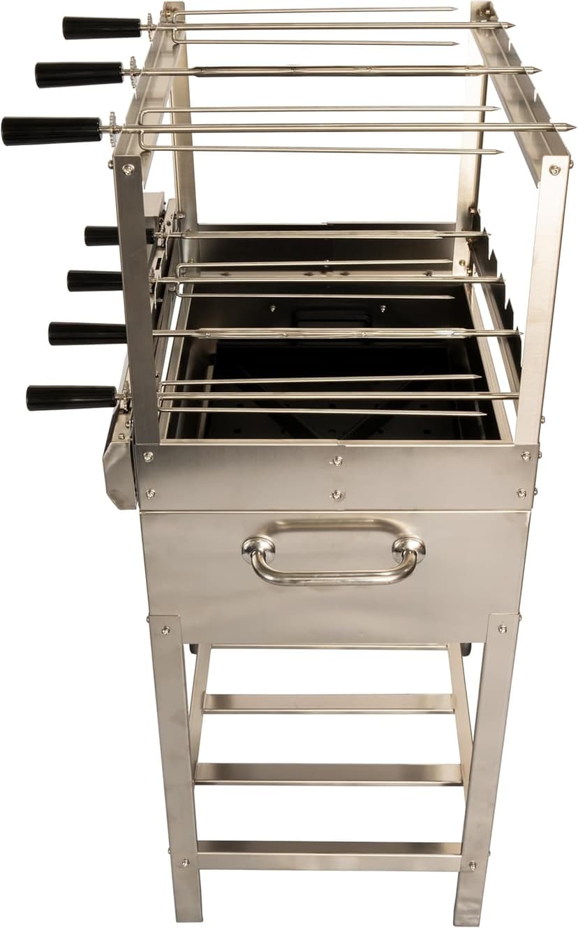 All-in-One Brazilian BBQ Grill - 7 skewers - Churrasco - Multi Rotisserie - Stainless Steel - Portable Wood Fire & Charcoal Gaucho Churrasqueira Chicken Grill