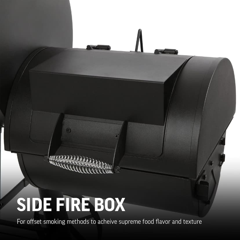 Char-Griller® Competition Pro® Barrel Grill and Offset Smoker, Includes Side Fire Box for Texas-Style Offset Smoking, Metal Cooking Grates, 1,010 Cooking Square Inches in Black, Model 2823 in Black