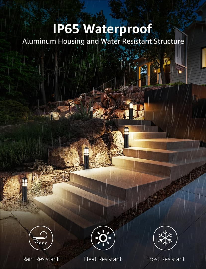 SUNVIE 12-Pack Low Voltage Landscape Pathway Lights 3W Outdoor Landscape Lighting 3000K 12-24V LED Bollard Path Lights Wired CRI 90+ Aluminum Pathway Lighting for Walkway Yard Garden, ETL Listed Cord