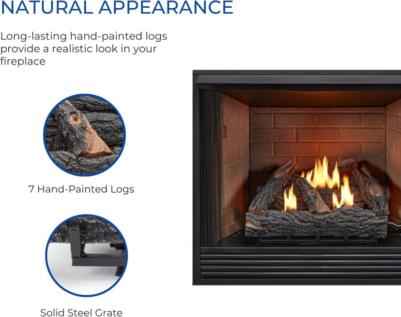 VFL24T Dual Fuel Ventless Fireplace Logs Set with Thermostat, Use with Natural Gas or Liquid Propane, 32000 BTU, Heats up to 1100 Sq. Ft, Brown, 24 Inches, Brown