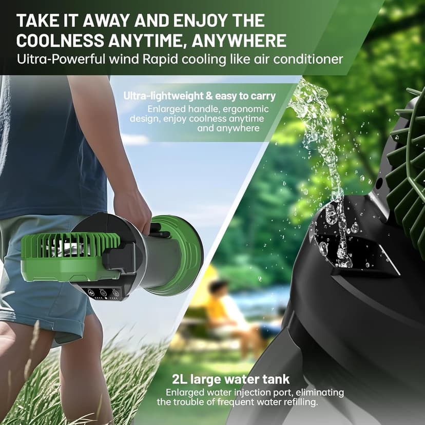 Portable Misting Fan with Remote & 30000mAh Rechargeable Misting Fans for Outside Patios Camping Beach & Workshops Mist Fan Portable for Outdoor/Indoor 2L Water Tank RGB Light 4 Speeds & Spray