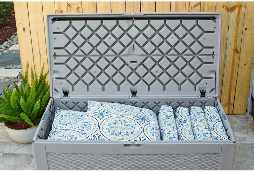 Rubbermaid Extra Large Resin Outdoor Storage Deck Box (134 Gal), Weather Resistant, Gray, Deck Organization for Home/Backyard/Pool Chemicals/Toys/Garden Tools/Porch/Patio Cushions