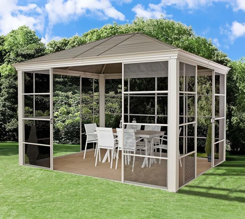Sojag 10' x 12' Striano Hardtop Gazebo Screen House Outdoor Weather-Resistant Aluminum Frame Sun Shelter