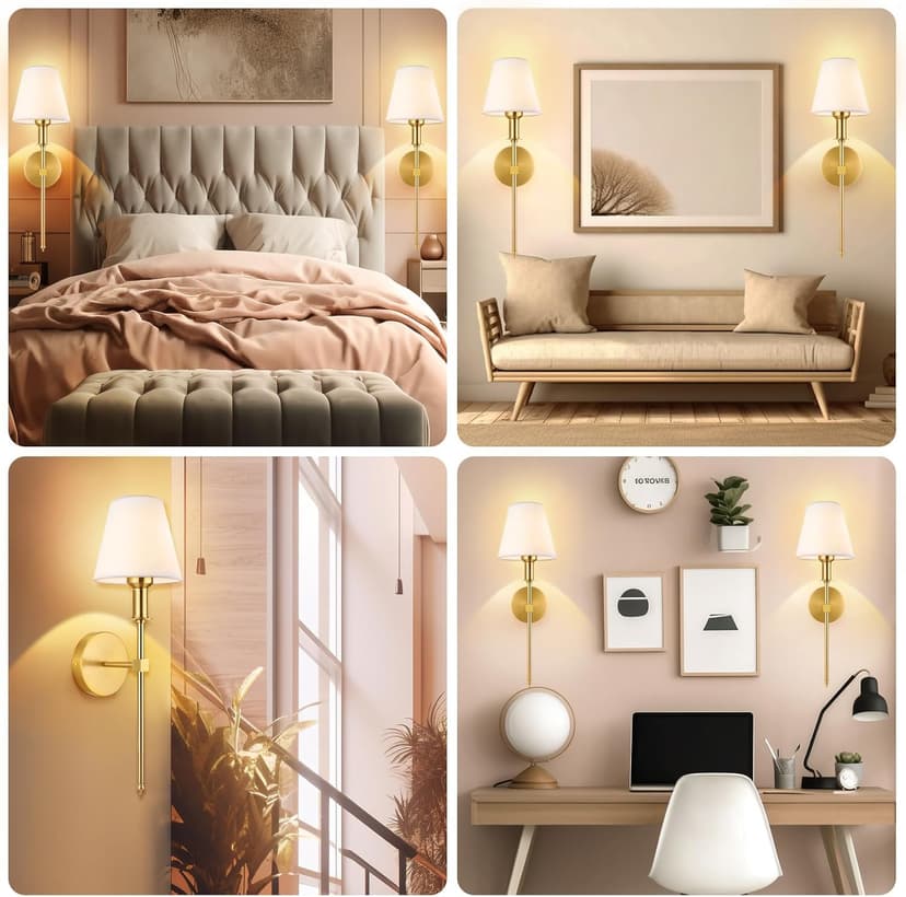 Wall Sconces Sets of 2, Bathroom Vanity Sconces Wall Lighting with White Fabric Shades, Retro Industrial Wall Lamps, Wall Lights Suitable for Bedroom Living Room Kitchen