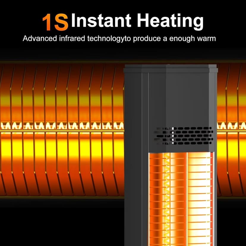 Outdoor Patio Heater with 9 Heat Levels,Space Heater for Garage Backyard Room Indoor,1500W Fast Electric Infrared Heater,9H Timers,Waterproof,Child Lock,Black Medium