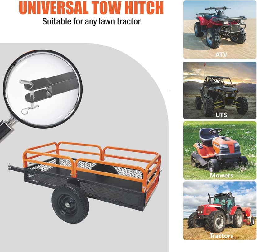 ATV Trailer Steel Dump Cart, 1500 Pounds 15 Cubic Feet Utility Trailer Yard Garden Trailer with Heavy Duty Tow Behind Carts and Removable Sides for Tractors, ATV, UTV, Lawn Mowers