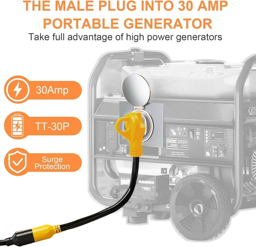 10ft Generator Transfer Switch Adapter Cord NEMA TT-30P to L14-30R, 3 Prong 30 Amp RV Generator TT-30 Male Plug to 4 Prong 30 Amp Inlet Box L14-30 Female Connector, STW 10AWG/3C, ETL Listed