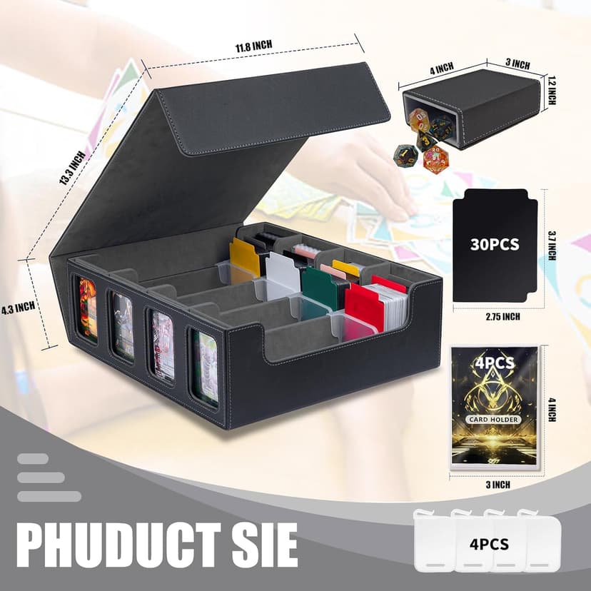 MTG Commander Deck Box 3200+Trading Card Storage Box TCG Deck Case with Display Windows Dice Tray,Card Organizer 30 Colorful Dividers& 4 Supporters& 4 Toploaders