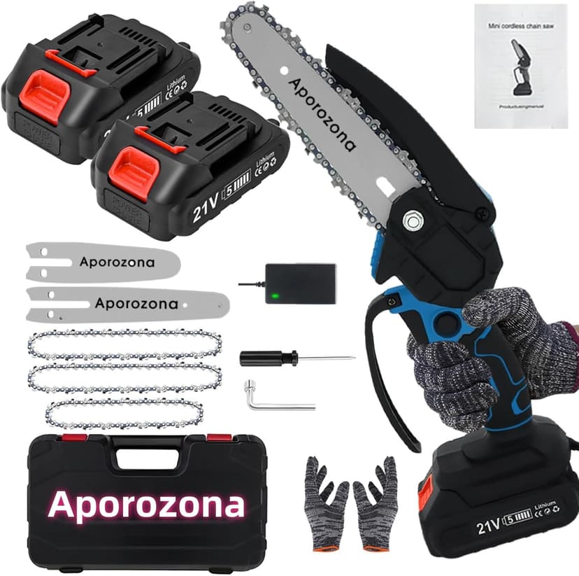 Mini Chainsaw Cordless 6 inch & 4 inch,2-in-1 Portable Electric Chain Saw Set, Handheld Chainsaw with 2 Batteries & Safety Lock for Tree Trimming, Wood Cutting, Garden & Home Use