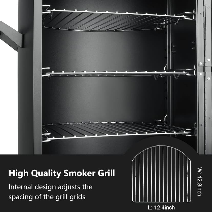 Propane Smoker with Cover, Vertical Smoker Grill with Temperature Control Outdoor Heavy Duty Three Removable Smoking Shelves, Black