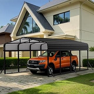 12x20FT Heavy-Duty Metal Carport with Reinforced Triangular Roof & Galvanized Steel Frame, UV, Hail & Snow Resistant Car Shelter for Vehicles, Boats, Outdoor Storage