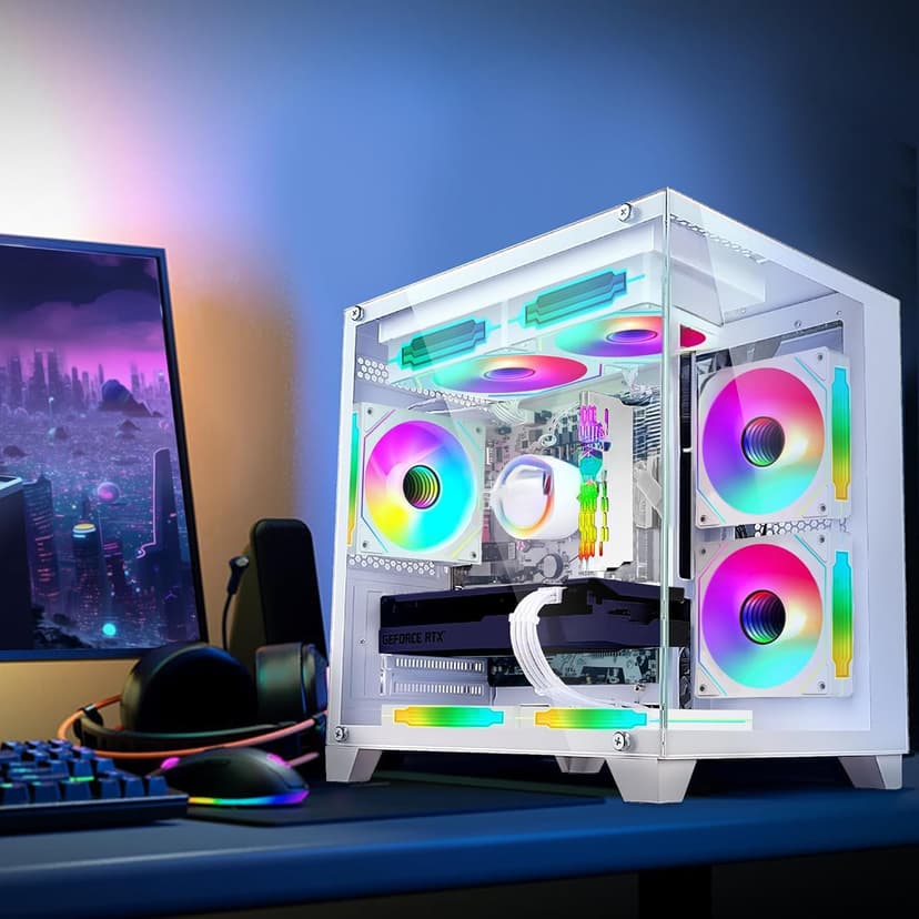 Pre Built Gaming PC RTX 4060 8G AMD Ryzen7 5700X(8Cores 3.4G UP to 4.6G) 1T SSD 32G RAM WI-FI 6 VR Business Desktop Computer White 4K