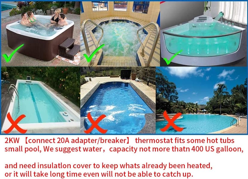 UCEDER Hot Tub LX H20-Rs1 Thermostat 110V 2kw with Adjustable Temperature Thermostat for Some hot tubs,Underground Small Pool &Bathtub（Suggest Connect 20A Adapter or Breaker