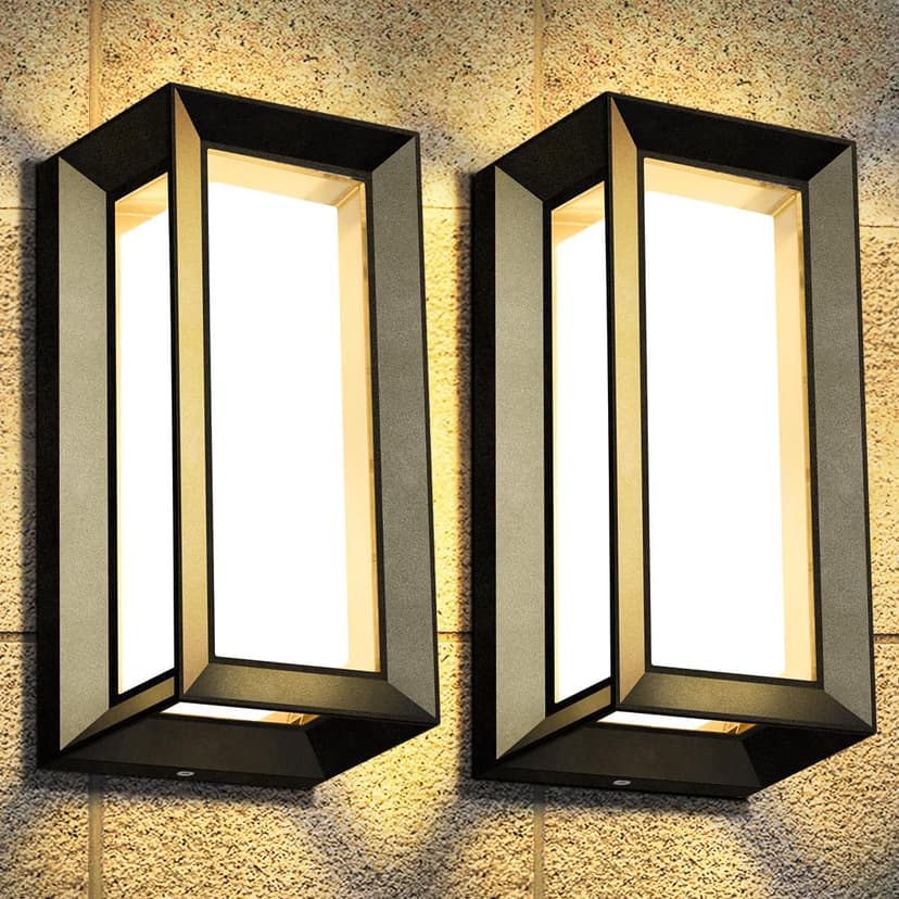 LEDMO Outdoor Wall Light 1800Lm Modern Outdoor Porch Light 3000K Bright Lighting Black Exterior Lighting Fixture Waterproof Christmas Fixture for House,Patio,Garage,Backyard,Hallway（2 Pack