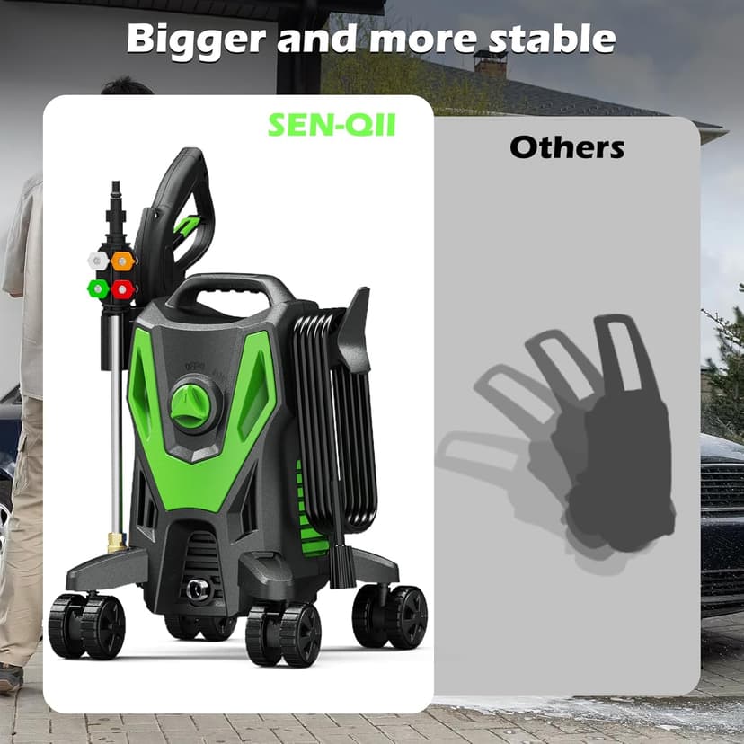 Electric Pressure Washer - 4500PSI 3.0GPM Power Washer with 500ML Foam Cannon, 4 Nozzle Tips, with 4-Wheel Anti-Tip Technology, 360° Swivels High Pressure Cleaning Machine for Cars, Driveways, Patios
