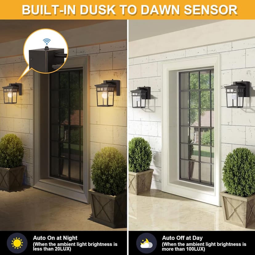 Porch Light with GFCI Outlet Built in, Dusk to Dawn Outdoor Light with Outlet, Waterproof Anti-Rust Alunmium Exterior Light Fixture Wall Mount Outside Light for House Garage Front Door, Bulb Included