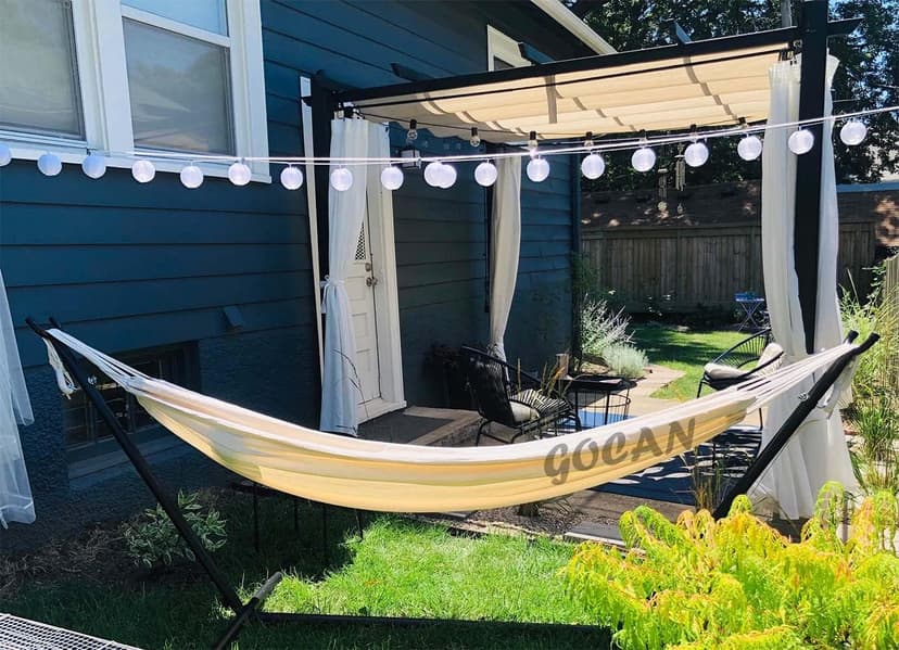 Brazilian Double Hammock 2 Person 330X150cm Load 500Pound Cotton Hammock for Patio Porch Garden Backyard Lounging Outdoor and Indoor (Beige)
