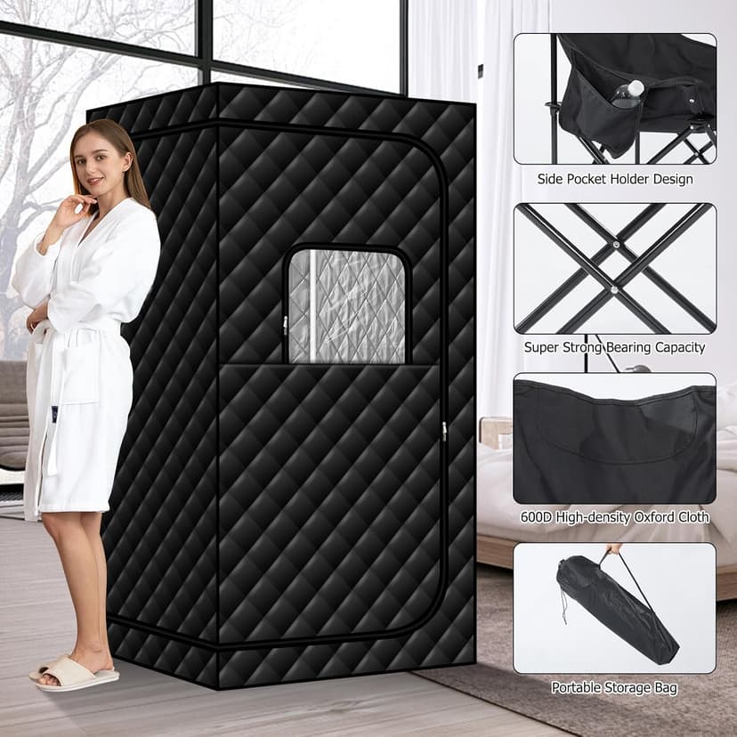 Steam Sauna with Red Light Therapy Lamp, Portable Infrared Saunas Tent with 3L Steamer, Personal Heat Box with Remote Control & Large Folding Chair, Indoor Sauna Spa for Relaxation & Detox