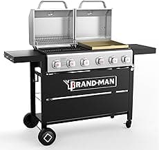 Brand-Man Griddle Grill Combo 6-Burner, 2 in 1 Versatile Propane Gas Grill and Griddle with Double Lids, BBQ Combo for Outdoor Kitchen & Backyard Barbecue Cooking
