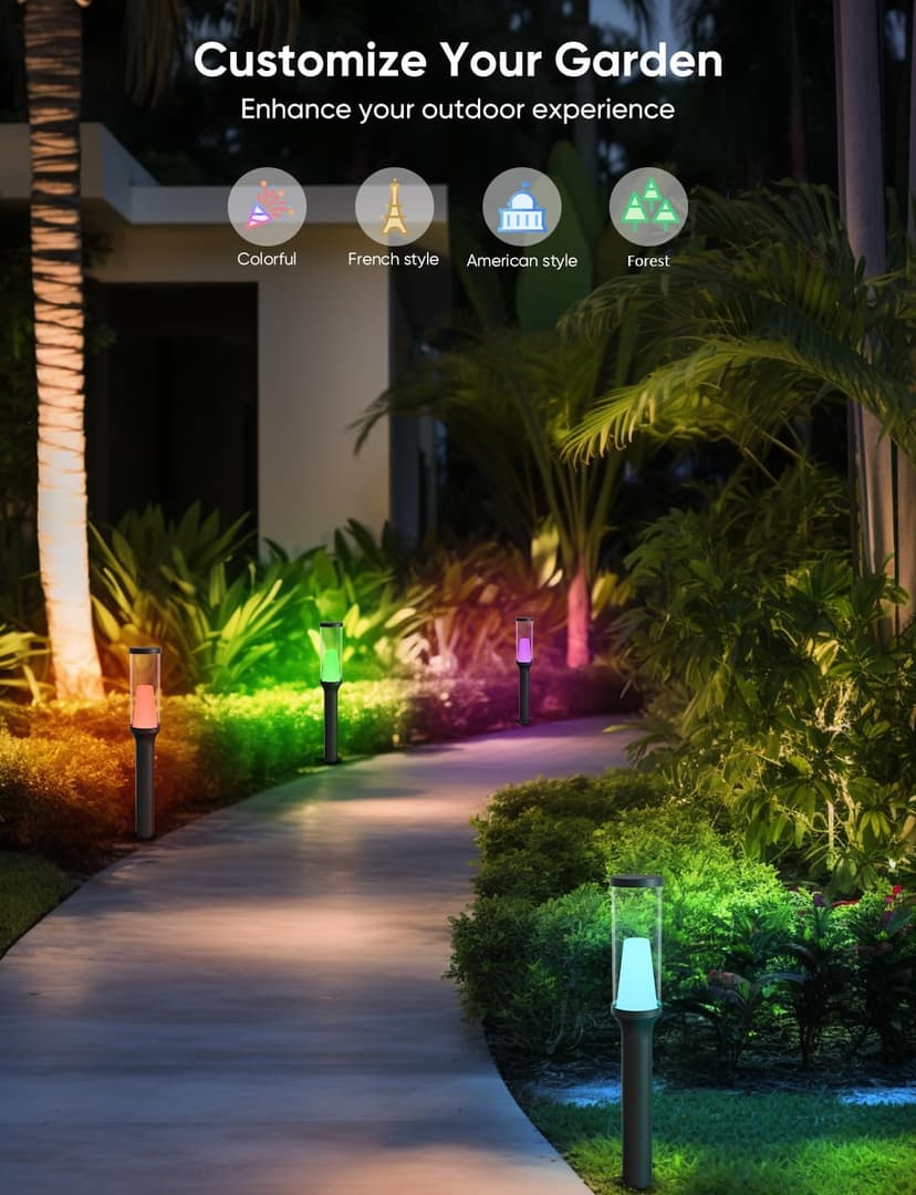 Pathway Lights Outdoor, RGBCW Low Voltage Landscape Lighting, Smart APP and Alexa Control, IP65 Waterproof, Color Changing Walkway Lights for Garden, Yard, Patio, Christmas, 4 Pack