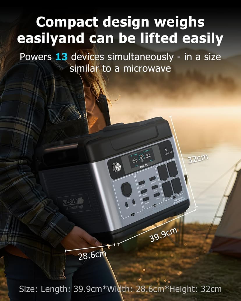 OUKITEL P2001 Plus 2400W Power Station with 200W Solar Panel, 2048Wh Solar Generator with 4 AC Outlets (5000W Peak), 1.5H Full Charging, APP Control Battery Backup for Home, Camping & RVs