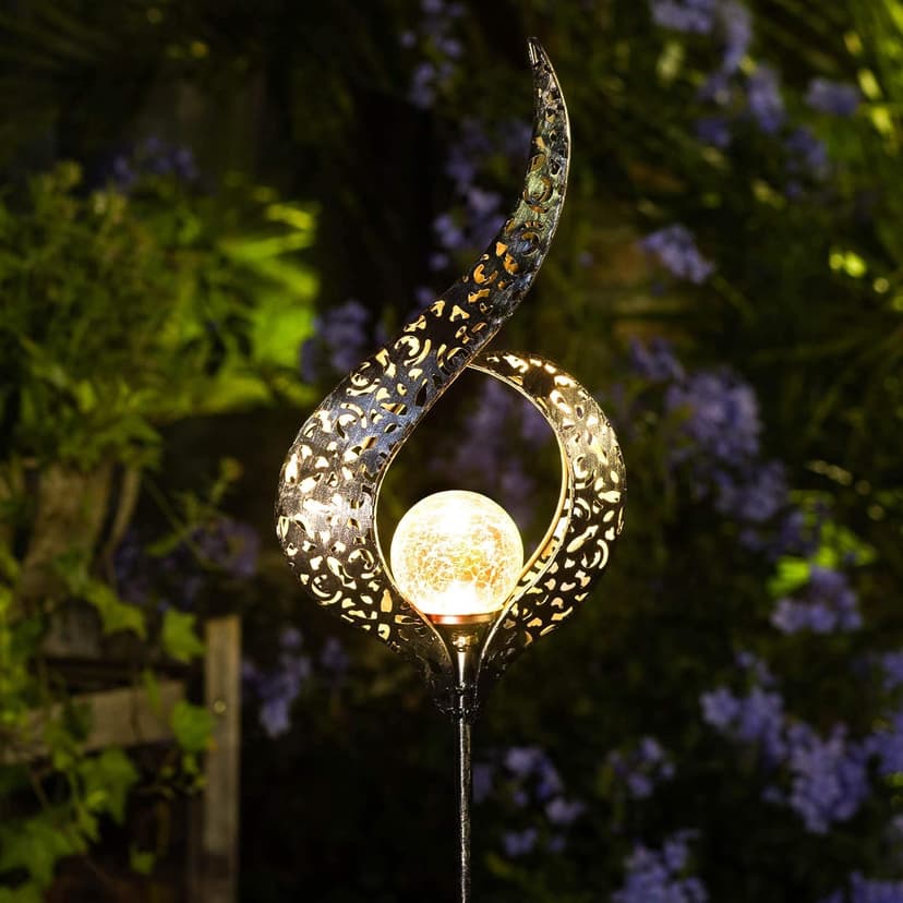 HOMEIMPRO Outdoor Garden Solar Lights Stake, Mothers Day Gifts Mom,Crackle Glass Metal Flower Waterproof LED Fairy Lights for Pathway,Lawn,Patio or Courtyard,Gardening Gifts Women (Bronze)