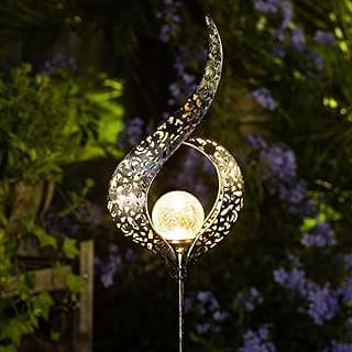HOMEIMPRO Outdoor Garden Solar Lights Stake, Mothers Day Gifts Mom,Crackle Glass Metal Flower Waterproof LED Fairy Lights for Pathway,Lawn,Patio or Courtyard,Gardening Gifts Women (Bronze)
