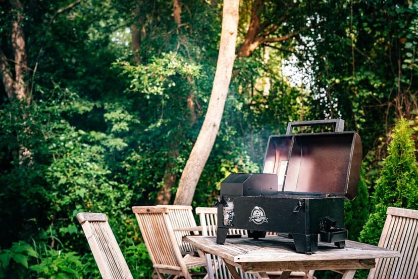 PIT BOSS 10697 Table Top Wood Grill With Temperature Control, Mahogany