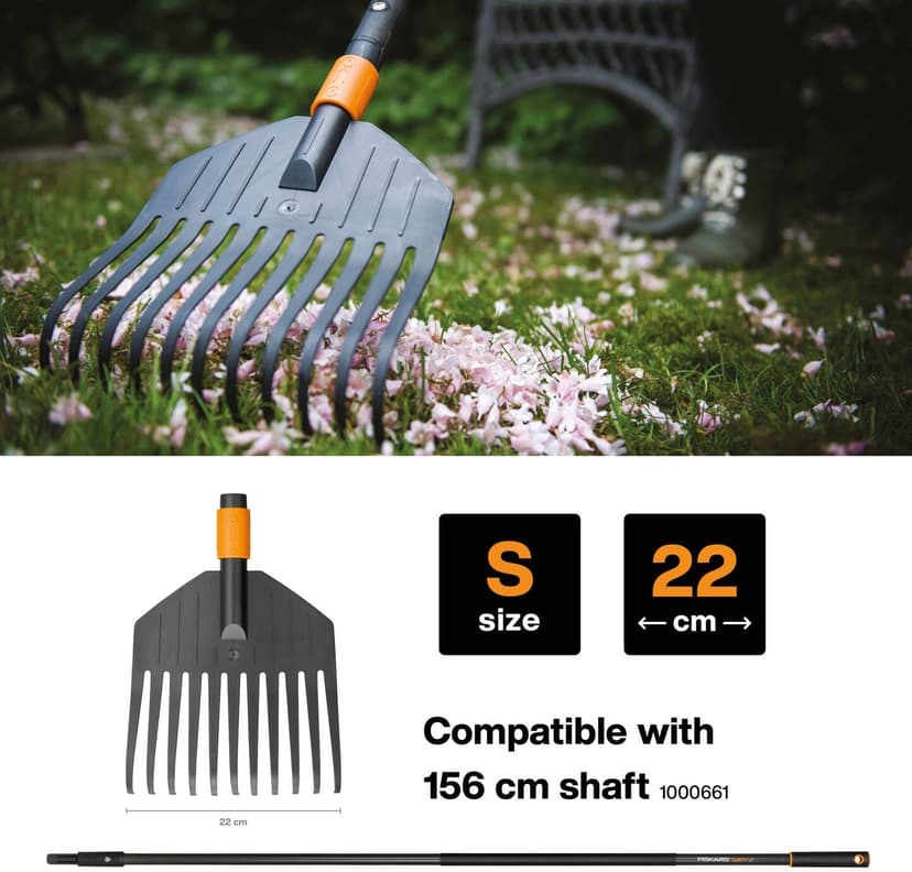 Fiskars Leaf Broom, Tool Head, Small, 11 Tines, Width: 21.3 cm, Plastic Tines, Black/Orange, QuikFit, 1000659