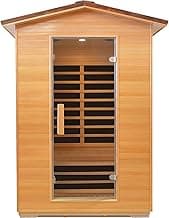 Outdoor Sauna 2 Person Sauna Outdoor Infrared Sauna 2 Person for Home Far Infrared Sauna Low EMF Dry Sauna for Home Hemlock Wood Sauna 1950W Sauna Room with Cup Holder Backyard Sauna for Two Person