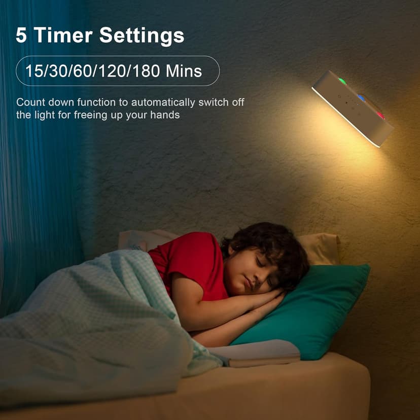 comzler Rechargeable Wall Sconces LED Wall Lights Wireless Battery Lamp for Bedroom, Touch and Remote Control, 3 Colors Wall-Light 360° Rotate Dimmable Brightness with 15 RGB Colors (1, White)