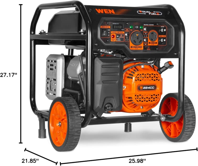 WEN 5,600-Watt Dual Fuel Portable Generator with Wheel Kit, Electric Start, and CO Watchdog (DF5600X)