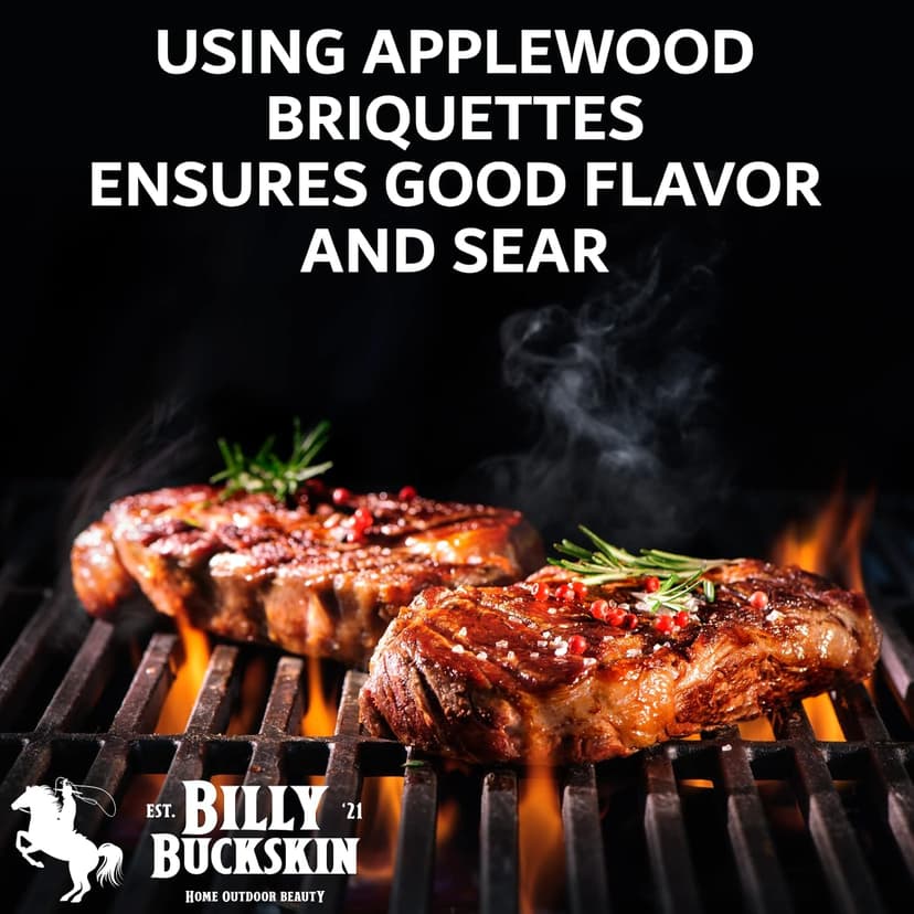 6.5 Lb Oak & Applewood Charcoal Briquettes for Beef, Pork, Fish, Steaks, Ribs & More, 100% All-Natural, Quick & Easy Lighting for Outdoor BBQ, Smoker, Tailgating, Camping by Billy Buckskin Co.