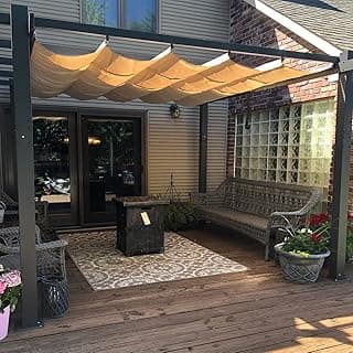 PURPLE LEAF 10' X 12' Outdoor Retractable Pergola with Sun Shade Canopy Patio Metal Shelter for Garden Porch Beach Pavilion Grill Gazebo Modern Yard Grape Trellis Pergola, Beige