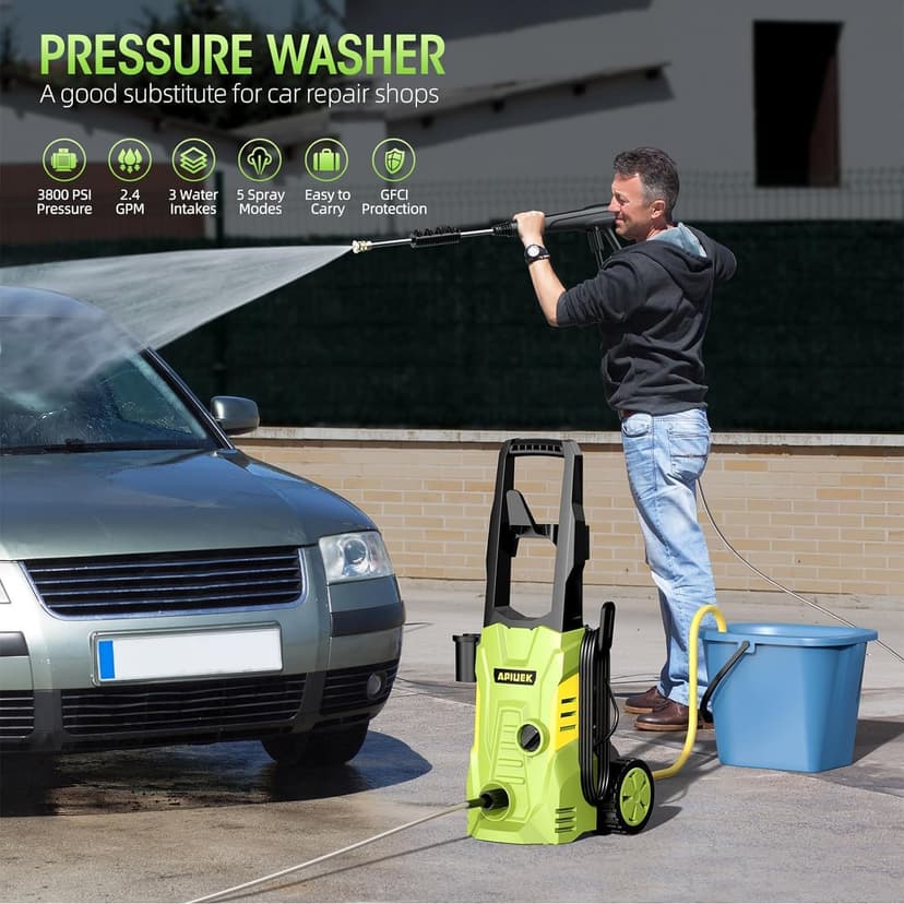 Electric High Pressure Washer - Duede Portable Washer with 23 FT Water Outlet & 6.6 FT Inlet Hose, Steel Spray Wand, Foam-Adjustable Cannon, 4 Nozzle Set, Cleans Car/Patio/Fence/Window, 3800PSI 2.4GPM