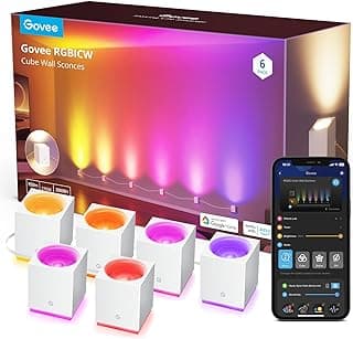 Govee Cube Wall Sconces, RGBIC LED Wall Light Works with Alexa, WiFi Smart Lights for Room Decor, Color Changing Indoor Light Fixture for Bedroom Dining Room, Music Sync, Adjustable Cables, 15ft