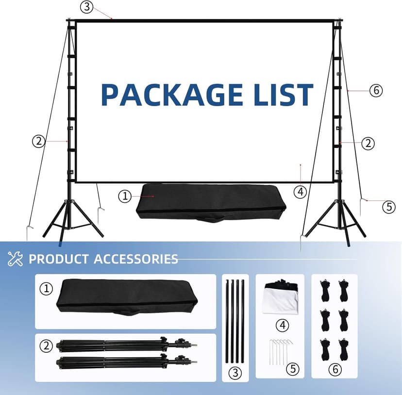 Projector Screen and Stand,Towond 120 inch Outdoor Projection Screen, Portable 16:9 4K HD Rear Front Movie Screen with Carry Bag Wrinkle-Free Design for Home Theater Backyard Cinema