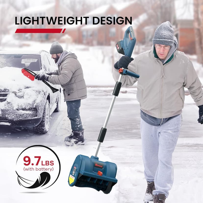 Eletric Snow Shovel, 20V | 12-Inch | 4-Ah Cordless Snow Blower, Battery Powered Snow Blower with Directional Plate & Adjustable Front Handle (4-Ah Battery & Quick Charger Included)