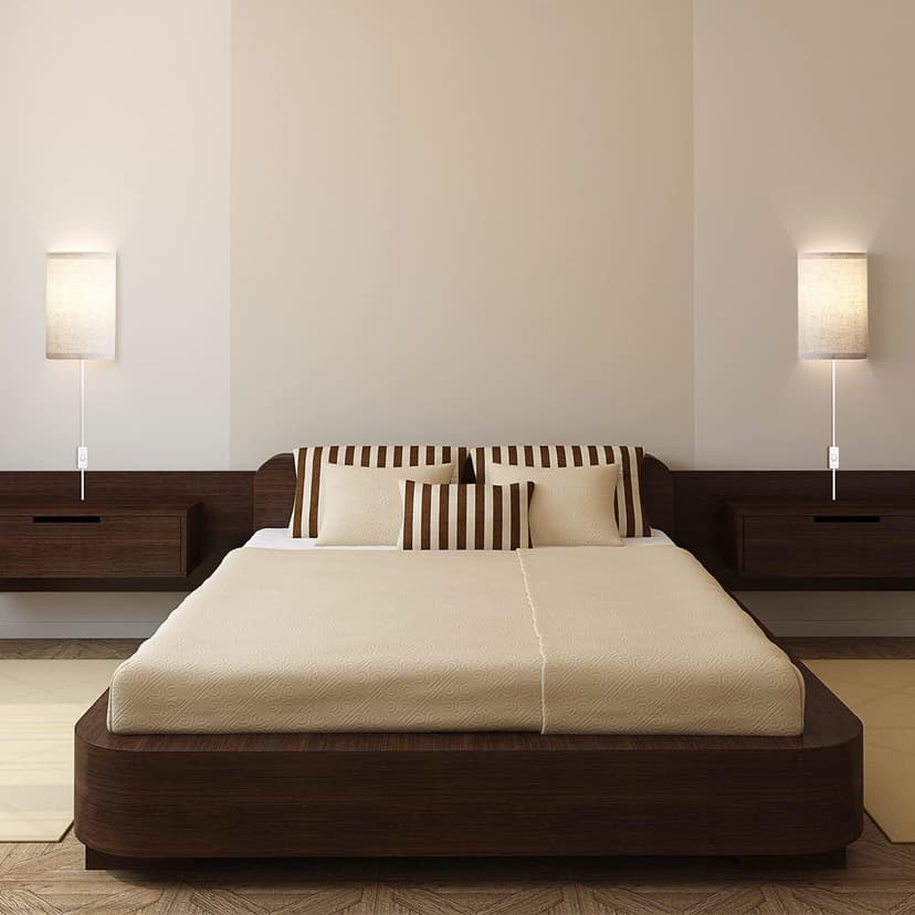 AVV Wall Sconces Set of Two, Wall Lamp Plug in with On/Off Switch, 2700K 4000K 5000K Selectable, Wall Lights for Bedroom, Living Room, Wall Decor for Bedroom, Fabric Linen Lamp Shades
