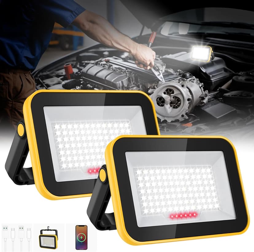 T-SUN Battery Work Light Rechargeable Portable Flood Light Cordless LED Work Light with Tripod Hole IP65 Waterproof Trouble Light USB Powered for Camping Car Repaire Job Site