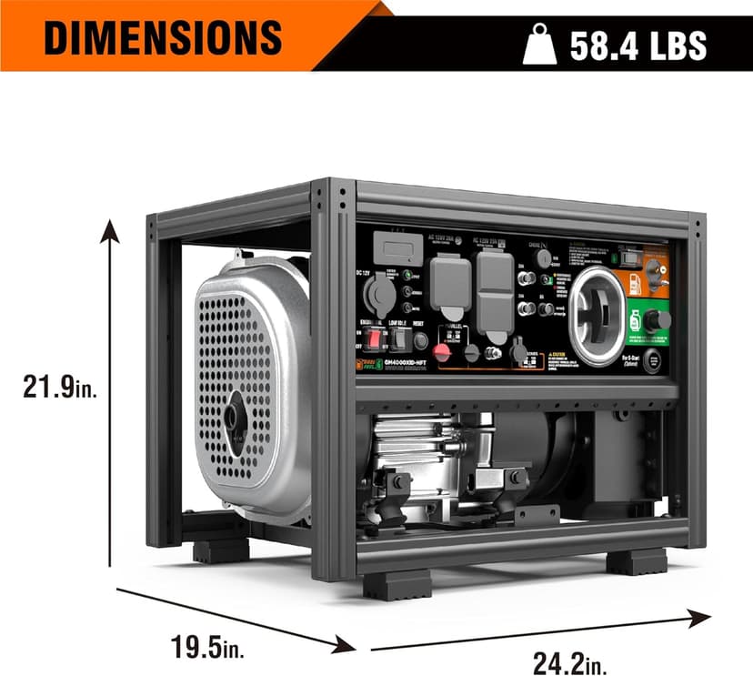 GENMAX DIY Open Frame Dual Fuel Inverter Generator, 4000W ultra-quiet 145cc engine,with Parallel and Series Capability with CO Alert, Ideal for Construction Job & Home backup power EPA Compliant