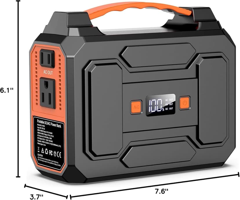 Portable Power Station Bank 146Wh 200W Peak(100W Rated), Solar Powered Power Bank with AC Outlet 110V for Camping, Solar Charger Power Bank Battery Pack 39600mAh for Home Outdoor Emergency