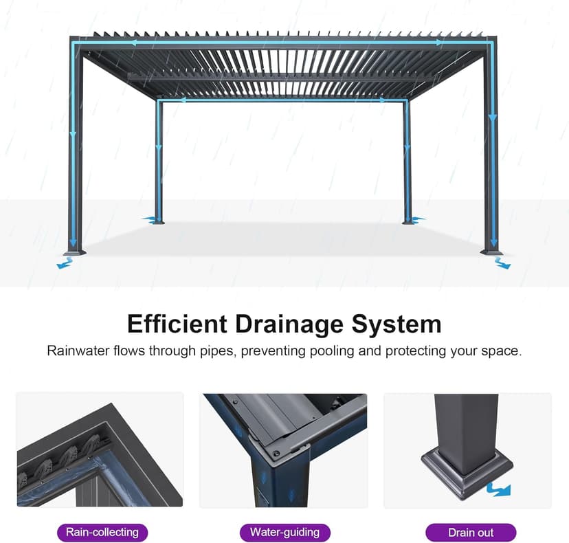 PURPLE LEAF Louvered Pergola 13' x 15' Large Patio Aluminum Pergola Modern Outdoor with Adjustable Roof for Deck Garden Yard Hardtop Gazebo
