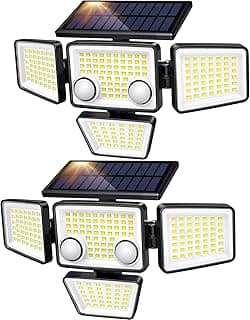 Solar Outdoor Lights - 3000LM 188 LED Motion Sensor Outdoor Lights, 4 Heads Security Light,IP65 Waterproof, Easy Install,270°Wide Angle Flood Wall Light with 3 Modes for Backyard Yard (2 Pack)