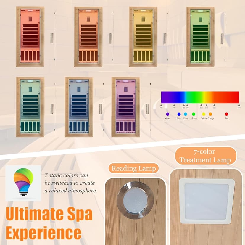 Infrared Home Sauna Room 1 Person Hemlock Wooden Indoor Dry Sauna，Low EMF 1200W/110V Heaters Panels,LCD Control Panel,10 Minutes Pre-Warm up,Time and Temp Pre-Set,1-Year Aftersale