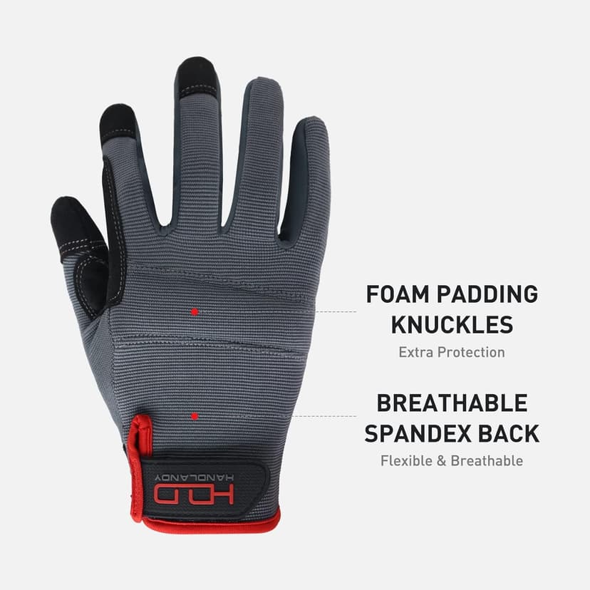 HANDLANDY Work Gloves for Men & Women, Utility Mechanic Working Gloves Touch Screen, Flexible Yard Work Gloves