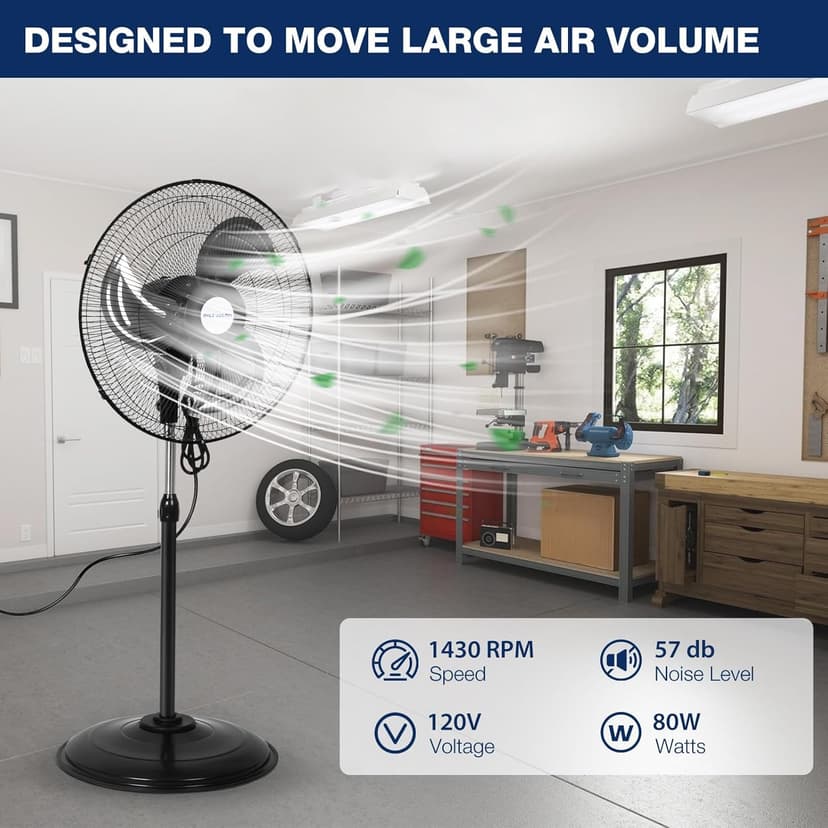 BILT HARD 3900 CFM 18" High Velocity Pedestal Oscillating Fan, 3-Speed Heavy Duty Metal Standing Shop Fan with Aluminum Blades for Commercial, Residential, and Garage, UL Listed