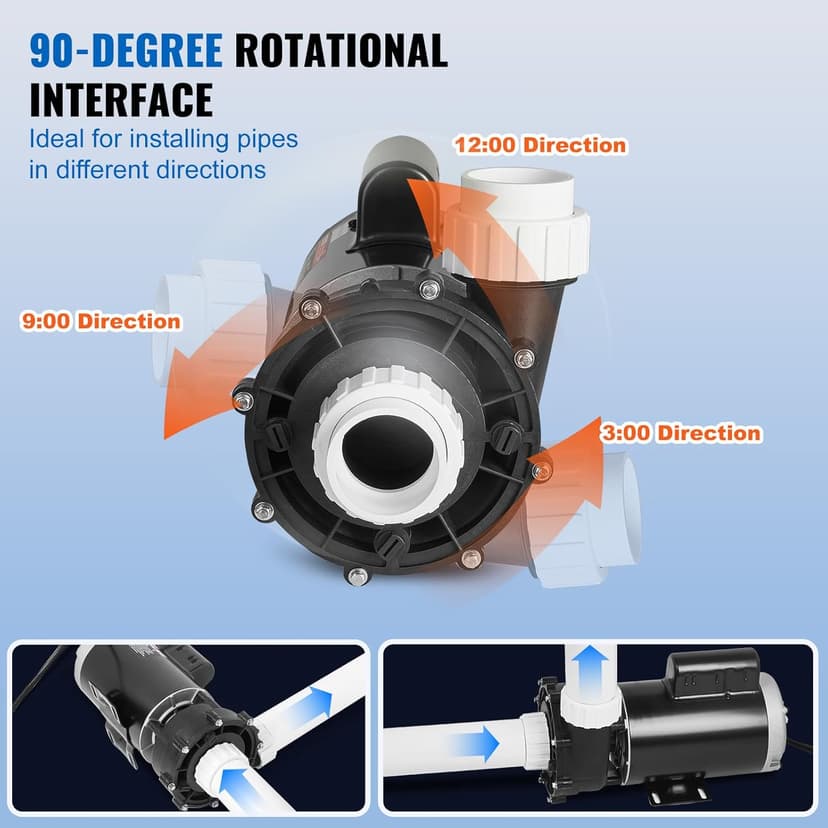 VEVOR 2 Speed SPA Pump, 56-Frame, AC 220-240V Hot Tub SPA Pump, 4HP/210GPM/65.61ft High Speed or 0.7HP/103GPM/16.07ft Low Speed, 2" Port 90° Rotational Interface for Hot Tub, Tested to UL Standards
