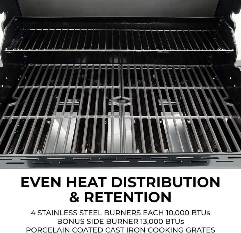 Kenmore 4-Burner Gas Grill with Side Burner, Outdoor BBQ Grill, Propane Gas Grill, Cast Iron Cooking Grates, Electronic Ignition, Warming Rack, 53000 BTUs, Black + Bonus Cover